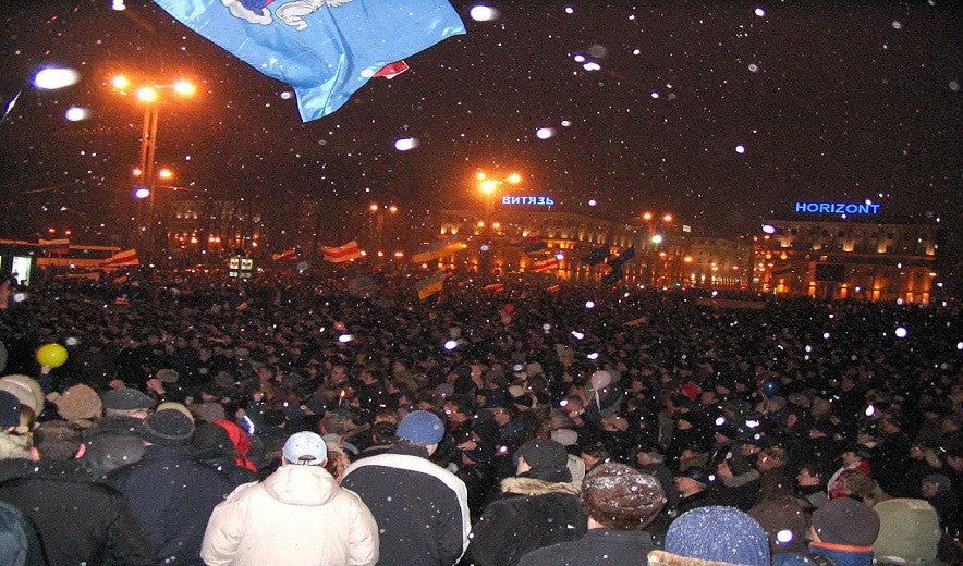 Make a difference, in Minsk,Bearus,  fraud in presidential elections, is met by protests in March 2006.