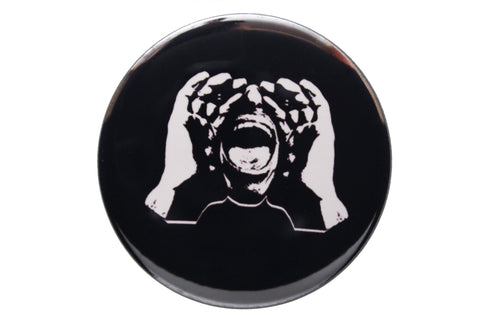 HeckleMaster logo button or magnet on black