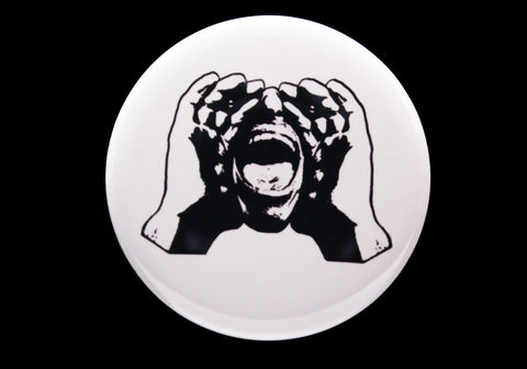 HeckleMaster logo button or magnet on white