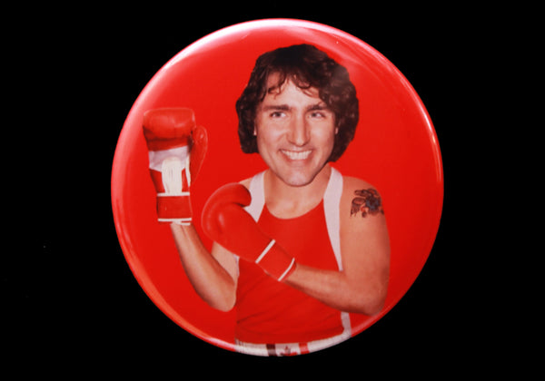 Trudeau Bust Button or Magnet Color on Red