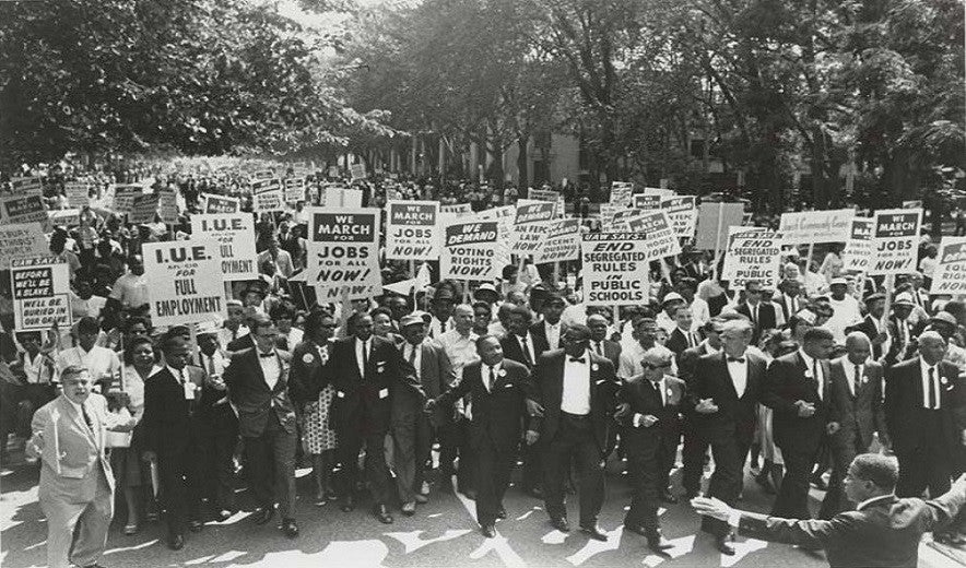 But for everybody, depicts the March on Washington on August 28, 1963, with Martin Luther King Jr. and Joachim Prinz at the Lincoln Memorial, Washington D.C..  As a result, African Americans gained civil and economic rights.